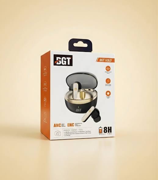BGT Gold Wireless Earbuds – ANC & ENC Noise Cancellation Easy Touch Controls