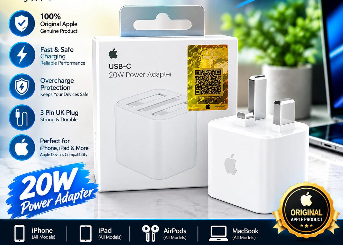 Apple 20W USB-C Power Adapter – Fast Charging 3-Pin UK Charger