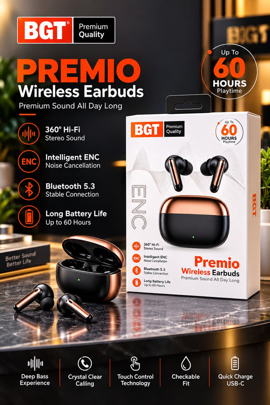 🎧 BGT Premio Wireless Earbuds – Premium Sound Experience