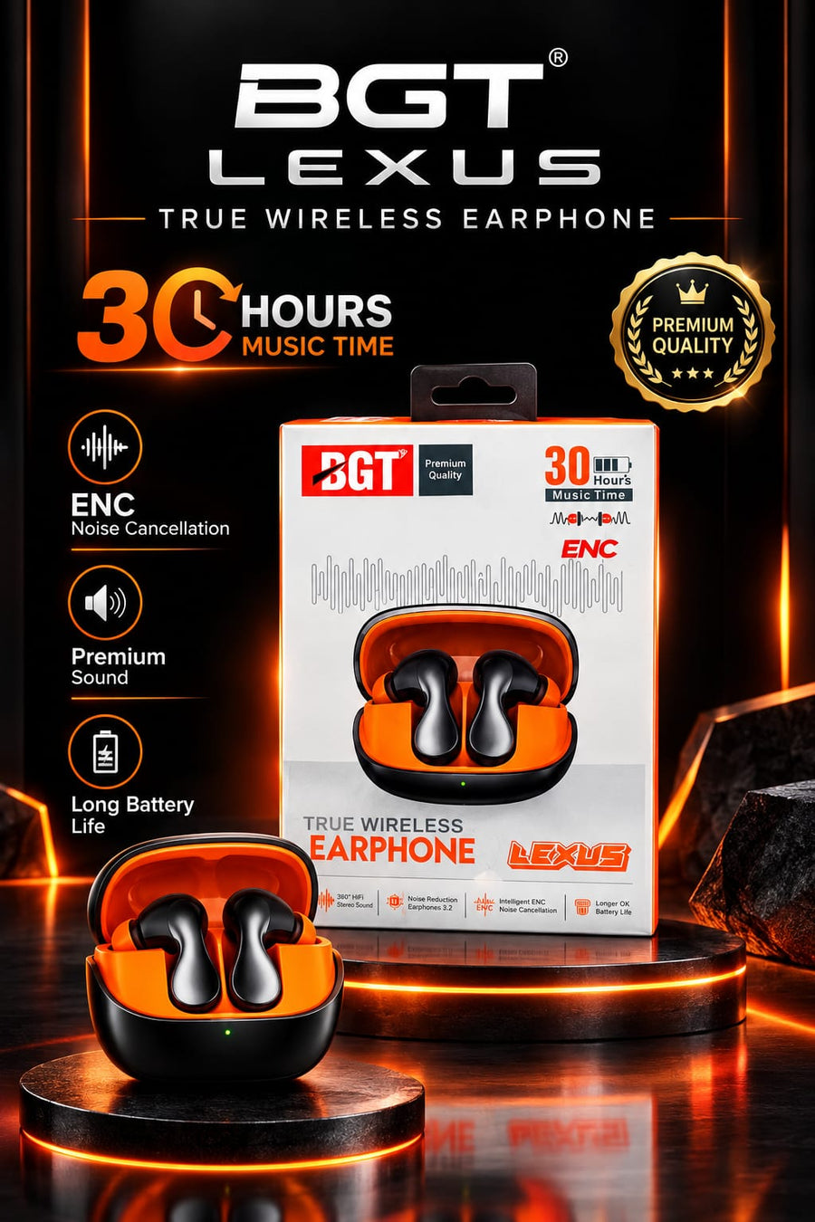 BGT Lexus True Wireless Earphones – 30 Hours Music Time